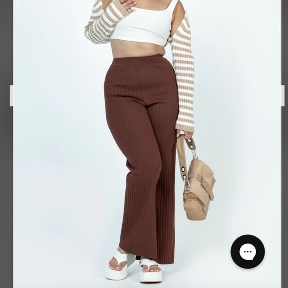 Like new! Princess Polly ALLEN Wide Leg Ribbed Pants - BROWN - Picture 1 of 11